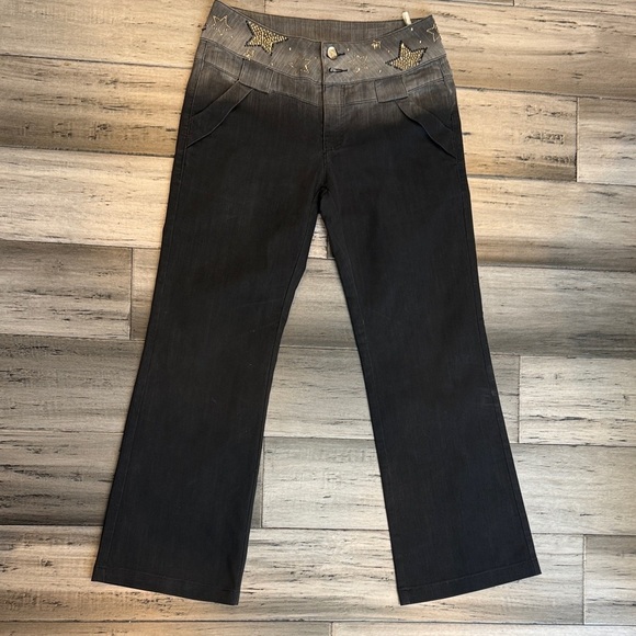Denim - Black Flared Jeans with Star Accents